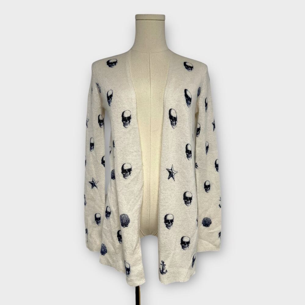 Skull Cashmere 100% Cashmere Skull Print Open Front Cardigan Sweater Size XS